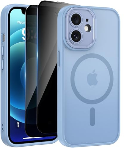 Aekyiwot Hülle für iPhone 12 Magnetische Handyhülle Kompatibel mit iPhone 12 MagSafe, mit 2 Schutzfolie Sichtschutz Privacy Schutz, Hülle mit Kameraschutz Stoßfest Kratzfest Schutzhülle, Blau