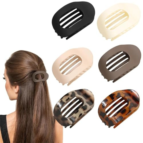 6 Pcs Pince Plate Cheveux, Pince A Cheveux Bec De Canard Antidérapantes, Design Arqué, Simples Et Élégantes Barrette Plate A Griffe, Pince Plates Cheveux Femme Pour Cheveux Épais Et Fins