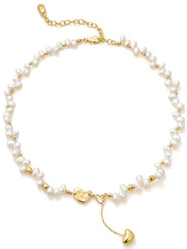 Genuine Freshwater Pearl Choker Necklace with 'Good Luck' Heart Charm