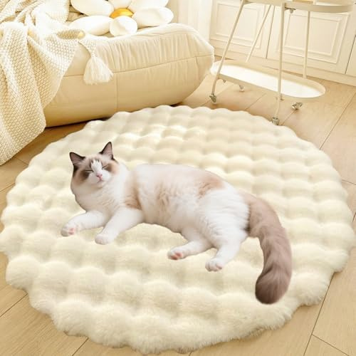 DLLDLGG Deluxe-Hundebett aus Plüsch, Waschbare, Weiche, Zottelige, Runde Katzenschlafmatte, Katzenbedarf für Haustiere, rutschfeste Teppiche für Wohnzimmer und Schlafzimmer