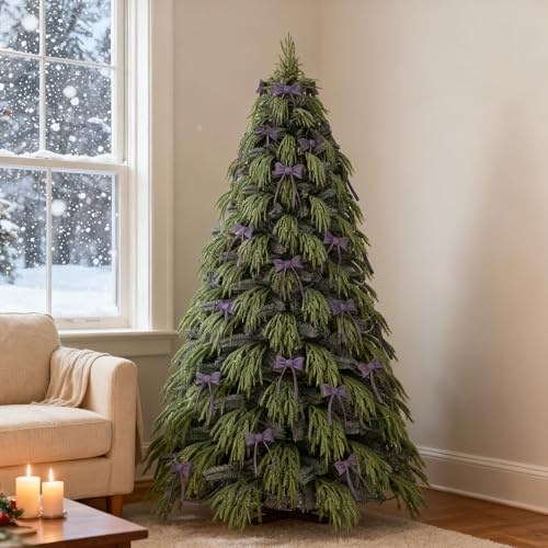 Soontrans Albero di Natale 150 cm Innevato, Albero Natale Innevato, con Base in Legno, Fiocco decorativo, Sacco di riporo in Oxford 600D, PVC e PE, Folto, per Negozi, salotti, uffici, hotel