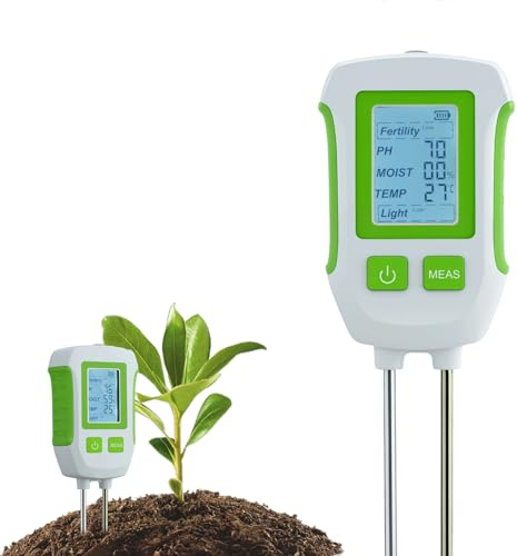 Tolesum 5 in 1 Feuchtigkeitsmessgerät Pflanzen,Digital Bodenmessgerät für PH/Fruchtbarkeit/Bodenfeuchte/Temperatur/Licht mit LCD-Displayfür Garten,Farm, Rasen