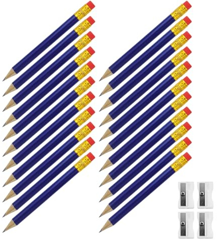 REBECCAHOWARD 48 Stück Golf Blei-stifte mit Radiergummi und Schriftmesser, Mini Bleistift Kurze halbe Bleistifte,Tragbare Round Bleistifte,Blau Bleistift Set,Für Schreiben Und Skizzieren