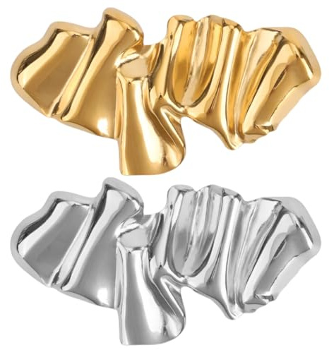 WUYJI Broschen & Anstecknadeln für Damen, Zwei unregelmäßig geformte Metallbroschen im Vintage-Stil, elegante Accessoires für Taschen, Hüte und Brautkleider (Gold, Silber)