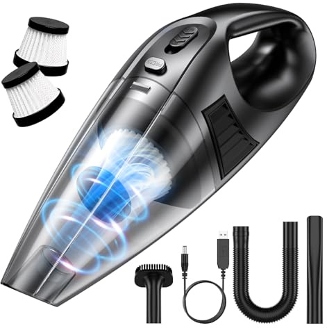Xyvolve Handstaubsauger Kabelloser, 120W Motor, 60.000 U/min Saugleistung, 9.000 Pa, 2 waschbare Filter, 3 Düsen, USB-aufladbar, für Zuhause Auto Sofa Teppich, Leichtes Gewicht (610 g)
