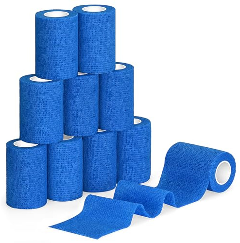 10 Rouleaux Bandage Autoadhésif Bande Cohésive Bandage Élastique de Fixation pour Premiers Secours Sport Bande Strapping Adhésif 7,5cm (Bleu)