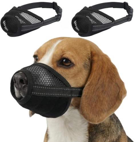 IECOii 2er-Pack Hundemaulkorb gegen Beißen und Bellen – leicht zu reinigender atmungsaktiver Netz-Maulkorb für Fellpflege,Tierarztbesuche und Spaziergänge,passend für mittelgroße Hunde,Schwarz,Größe M