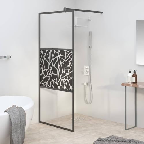 QUAHEAS Duschwand für Walk-In Dusche 90x195 cm ESG Sicherheitsglas mit Steindesign, schwarzer Aluminiumrahmen, verstellbar, pflegeleicht, spritzwassergeschützt, barrierefrei, modernes Badezimmer