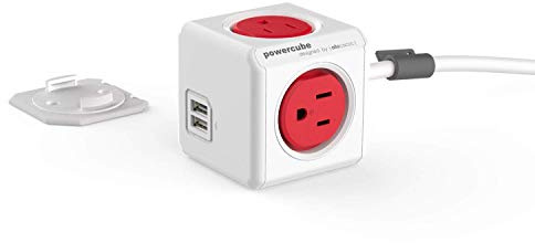 Allocacoc PowerCube Extended 4 Outlets 2USB, 5ft Power Strip Surge Protector 1875W 15A 125V 14AWG, No Blockage, Mounting Dock, Heavy Duty Travel Home Office Dorm Cruise Compact Space Saving, ETL