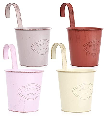 Koomuao 4er Set Blumentopf Hängend Vintage Style Hängetopf für Pflanzen Metall Blumentopf Balkon Balkon Pflanzenkasten für Dekotation Balkon Draussen Innenwand Garten Wand (Color-2)