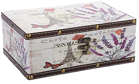 SUMNACON Schatzkiste aus Holz, PU-Leder, Aufbewahrungsbox, Schmuckbox, dekorativ, rechteckig, Schmuckkästchen, Schatz-Organizer für Sammlung, Geschenk, Heimdekoration, 23 x 16 x 9 cm (Turm Lavendel)