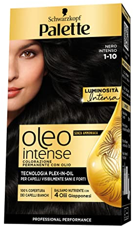Schwarzkopf Palette Oleo, colorazione permanente copertura professionale capelli bianchi, Liquido, Senza ammoniaca, 1-10 Nero Intenso, confezione singola