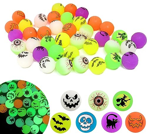 TECHEEL 24 Stück Halloween Luminous Flummi Leuchtend Flummies für Kinder Flummis Kindergeburtstag Hüpfball für Halloween Party Mitgebel Spielzeug Geschenk Süßes oder Saures