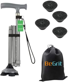 BeGrit Gehstock Faltbar für Senioren Aluminium Höhenverstellbar Spazierstock Alle Gelände Vierfachfuß Mobilitätshilfe Tragbarer Gehstöcke für Herren Damen Geschenk Vatertag Halloween