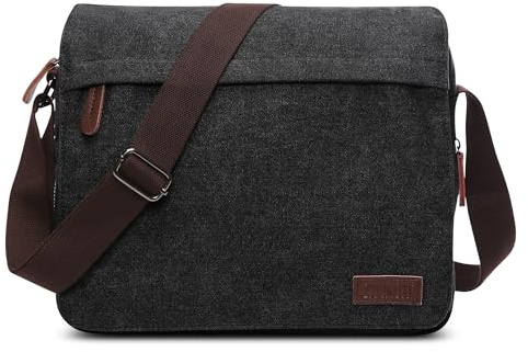 DEEVORCA Moda Bolsos Hombro Hombre Lona Vintage Bolso de Bandolera 14 Pulgadas Bolsa de Ordenador para Viaje Escolares Causal Trabajo Montañismo Hombres Cruzados Bolsa Mensajero Negro