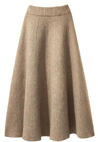 OLEETS Jupe Tricotée pour Femme - Grande Taille 40-95 Kg Jupe en Tricot Plissée De Couleur Unie Vintage Élastique Taille Haute A-Ligne Élégante Longue Hiver Chaud Vêtements De Rue, Kaki, XL