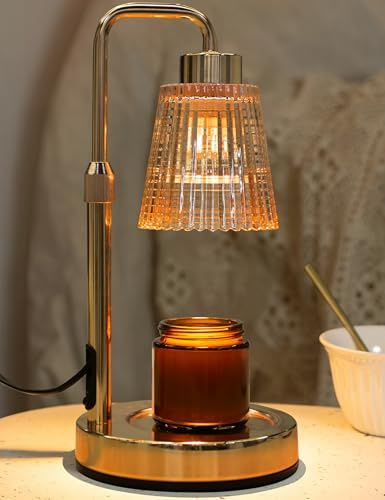 Gold Candle Warmer Lamp with 24h Cycle Timer, Dimmable Wax Melt Warmer | 24h Cycle Timer Dimmable Wax Melt Warmer with 2 Bulbs, Fall Decor for Home Living Room Halloween Decorations Gifts for Mom