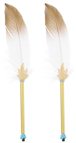 PATIKIL Fjäder kulspetspenna, 2 st 0,5 mm fluffig vintage bläckpenna raffinerad pläterad stav spetspenna för kontorsmaterial kalligrafi skrift signatur gäst bröllopspresent, vit