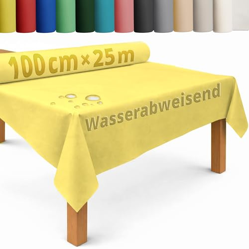 DecoHomeTextil Tischdecke Vliesstoff Rolle 1 x 25 m Gelb | abwaschbar, wasserabweisend, zuschneidbar, anpassbar, Tischdeckenrolle, Vlies
