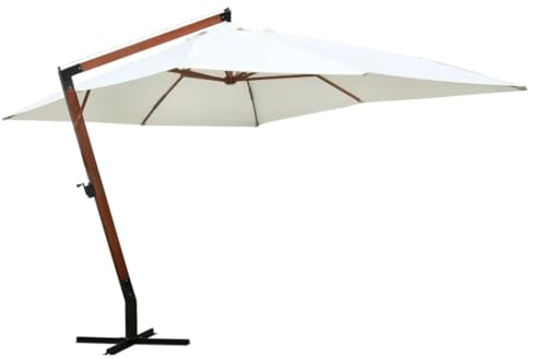 Rechteckiger Ampelschirm 3x4m Weiß, Freischwebender Sonnenschirm für Terrasse & Garten, Wasserdichter Sonnenschutz mit Hartholz-Mast, Inkl. Kurbel & Windschutz für Außenbereich