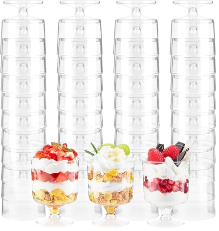 Wrbugukeji Plastic Desert Cups, 40 Pcs Plastic Round Dessert Cups 150 ml | Dessert Pots Clear Parfait Appetizer Cup Individual Dessert Pots for Pudding Mousse Trifles Appetizers Tiramisu Parties