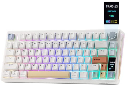 EPOMAKER TH80 V2 Pro Teclado Gaming Mecánico Tri-Modo con Pantalla, Blanco