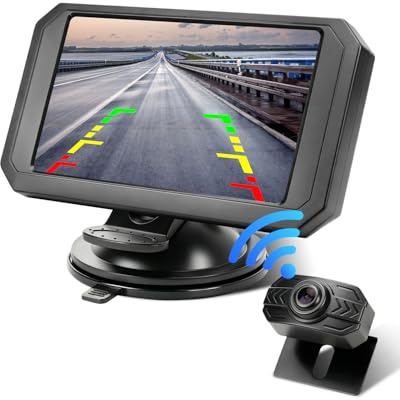 CEMOFE 5 1080P Rückfahrkamera mit Monitor Rückfahrkamera Kabellos Einparkhilfe hinten Kamera mit Monitor und Zigarettenanzünderschalter für Auto, LKW Van SUV IP69 Wasserdicht