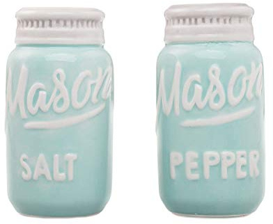 Ceramic Salt and Pepper Shakers Set - Mason Jar Blue Salt and Pepper Shakers Set for Kitchen Accessories - Table Salt Shaker for Cooking - Vintage Salt & Pepper Shaker Sets for Seasoning (Set of 2)