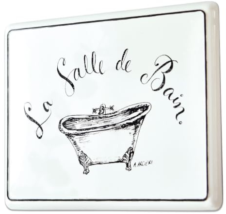 Loberon Deko-Schild La Salle de bain, weiß | wunderschöner Druck, nostalgischer Charakter, mit Vorrichtung zur Wandbefestigung, Badaccessoires, Wanddekoration, Eisen