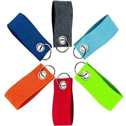 Set 6 Stück bunte Schlüsselanhänger Filz Schlüsselring mit Anhänger aus Filz Schlüsselband Filzanhänger beschriftbar 6 Farben