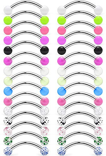 SCERRING 14G Stainless Steel Curved Barbell Snake Eyes Tongue Ring Nipplerings Nipple Rings Piercing Jewelry Retainer Acrylic Balls 14mm 30PCS