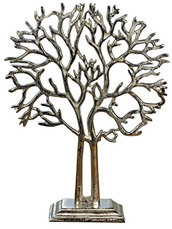 Smyckesträd, smyckesställ, smyckeshållare, livsträd, dekorativt träd i aluminium silver – smyckesträd för ringar, kedjor och armband – 38 cm