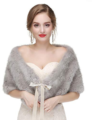 Anglacesmade Bridal Faux Fur Wrap Wedding Fur Stole with Band Evening Party Warm Shrug Cape