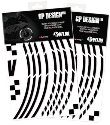 VFLUO - 2 x Kit Reflektierende Felgenrandaufkleber GP Motorrad, Aufkleber für 2 Räder 3M™-Technologie™, 360°-Kreis - Hohe Sichtbarkeit von der Seite – Diskret und Design – Einfache Installation