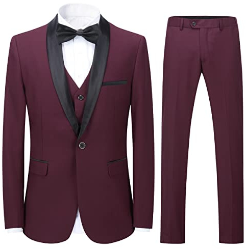 Abito da Uomo 3 Pezzi Slim Fit Abiti da Pranzo Nero Rosso Blu Formale Giacca da Smoking da Uomo Giacca Gilet Pantaloni