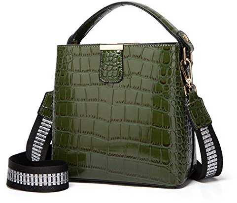 BUKESIYI Damen Tasche Umhängetasche Handtasche Frauen Klein Schultertasche Weekender Lack PU Leder DE77224 Grün