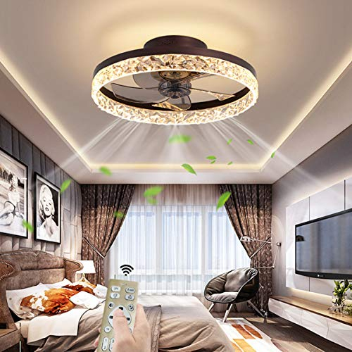 OMGPFR Mute Ceiling Fan with Light LED Lighting, Luxury Acrylic Ceiling Light, Dimmable with Remote Control, Modern Quiet Ceiling Fan Lamp for Living Room Bedroom Lights, Reversible Fan,Brown