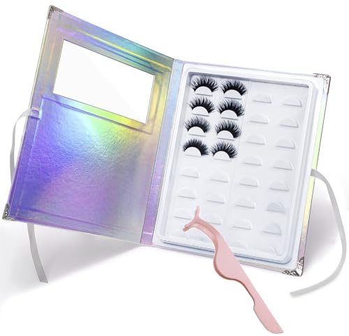 False Eyelash Storage Book Protable 16 Pari Eyelashes Organizer Holder Case Lash Contanier Box Glitter Cover Lash Container Empty Case with Eyelash Tweezer (Assorted Color)