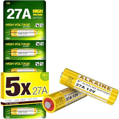 A27 27A 12V Alkaline Batteries (5 Pack) – MN27 / V27A / L828 Replacement for Garage Door Remote, Car Key Fob, Doorbell & Alarm Systems