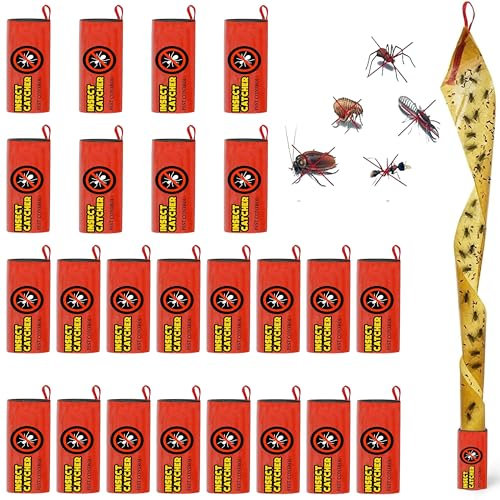 SRV Hub® - 24 raccoglitore di carta per insetti a mosca, a doppia faccia, per interni ed esterni, estraibili per insetti (24 acchiappassi)