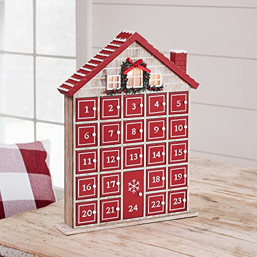 Lights4fun, Inc. Winter Bauernhaus Weihnachten Vorbeleuchtet LED Holz Adventskalender mit Fenster