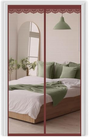Magnetic Fly Screen Door 80x190cm Brown Anti Mosquito Mesh Fly Curtain, Hands Free Bug Fly Screens Net, Shuts Automatically, Mosquito Net for Bedroom/Balcony/Kitchen