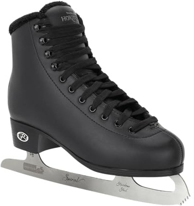 Riedell Horizon Junior Kids Ice Skates for Girls and Boys - Supportive Uppers with Plush Padded Lining, Smooth Stainless Steel Blades, and PVC Soles - Black - 3 JR