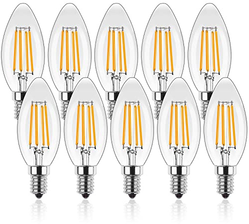 ProCrus E14 LED a Forma di Candela,Lampadina LED a Candela 4W Dimmerabile,Lampadine Vintage Bianco Caldo 2700K,Sostituisce 40W,per Lampadari,Trasparente,Confezione da 10