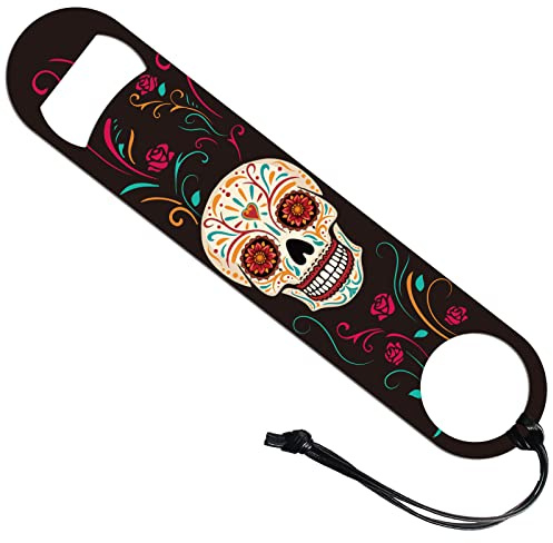GLOBLELAND Abrebotellas de cuchilla de arte de calavera Abrebotellas de acero inoxidable para bar Abrebotellas de botella de cerveza Abrebotellas plano de 178x38mm/7x1.5 para hogar, cocina, bar