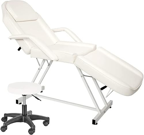 TactFire Klappbare Massageliege mit Rollhocker für Tattoo Kosmetik | Professionelle Schönheitsausrüstung, höhenverstellbarer drehbarer Arbeitshocker