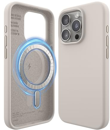 elago Magnetische Silikon Hülle für iPhone 15 Pro | Kompatibel mit MagSafe, integrierte Magnete, Premium-Silikon, Rundumschutz (Taupe)