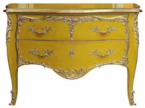 Casa Padrino cómoda Barroco con 2 cajones Amarillo Antiguo/Oro - Cómoda de Madera Maciza Hecha a Mano en Estilo Barroco - Muebles barrocos Hechos a Mano - Noble y Magnífico