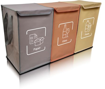 NYIKA - Recycling Bags for Kitchen - Indoor Recycling Bins - Recycle Bags - Recycling Box - Recycling Bins for Kitchen 3 Compartments (Cake)