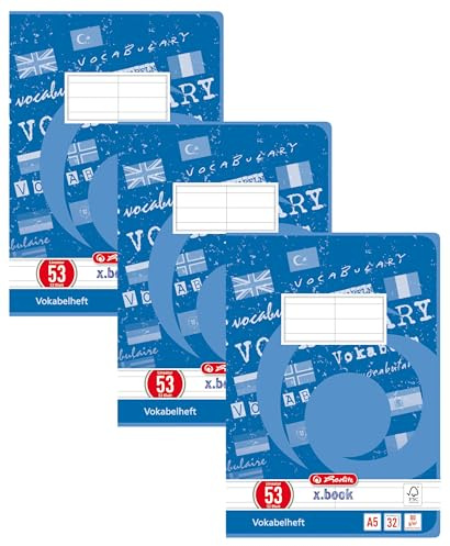 Herlitz 415588 Vokabelheft A5, 32 Blatt, Lineatur 53, FSC Mix, 5 Stück (Packung mit 3)
